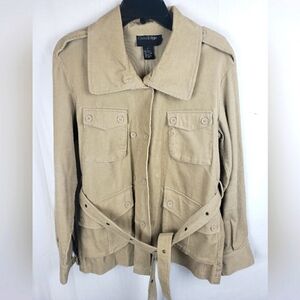Outer Edge Corduroy Tan Women’s Long Sleeve Button Up Jacket with Belt Sz L